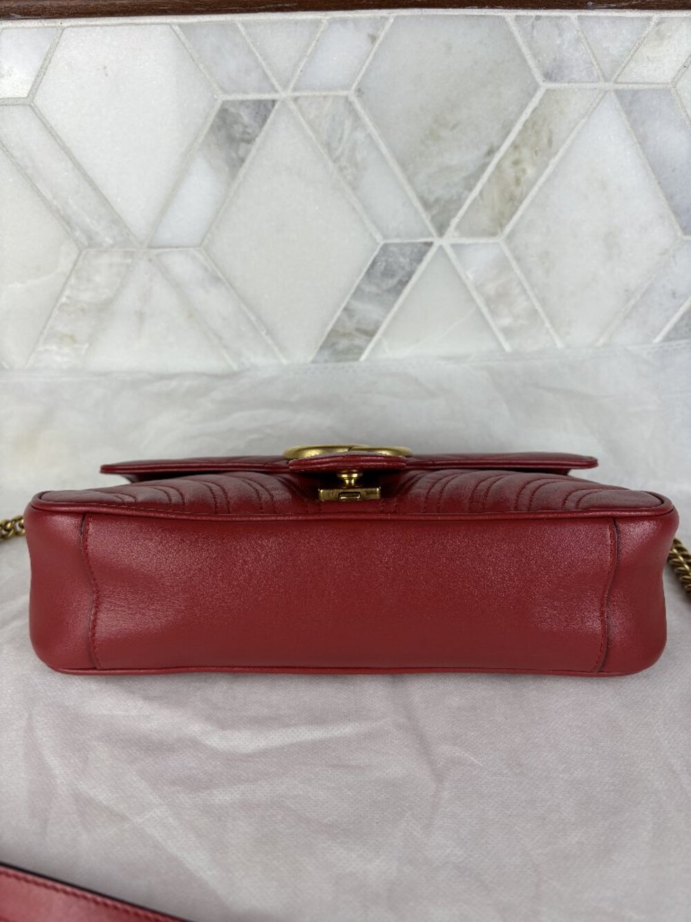 Gucci GG Marmont Medium Shoulder Bag Flap Quilted Crossbody Chain Red Heart EUC - Picture 10 of 16